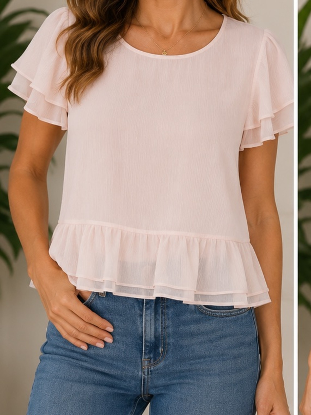 Little Moon Blush Pink Ruffle Peplum Top